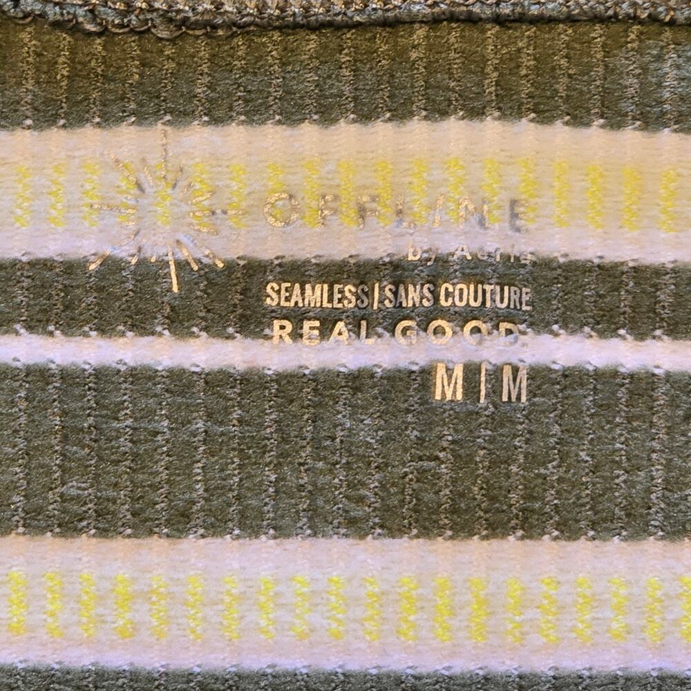 Offline by Aerie Tee Womens Medium Olive Green/Yellow Seamless Rib Scoop Neck - Picture 3 of 11